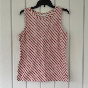 Liz Claiborne Red and Cream Diagonal Stripe Knit Tank
